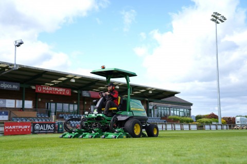 Hartpury College mowing Rugby Pitch