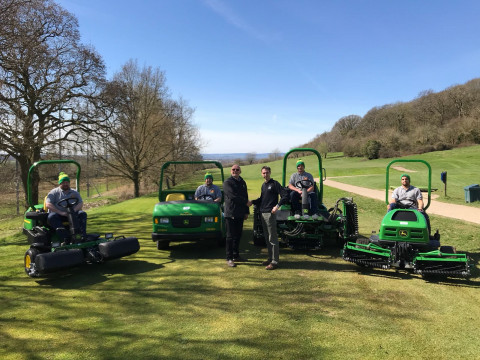 Picture Left to right: Joe Curtis - Course Manager, David Horrell - Deputy Head Greenkeeper, Bob Culverhouse – TAG Turf Area Sales Manager, Keith Wood - General Manager, Jon James - Greenkeeper, Tom Lily D’cruz - Apprentice Greenkeeper